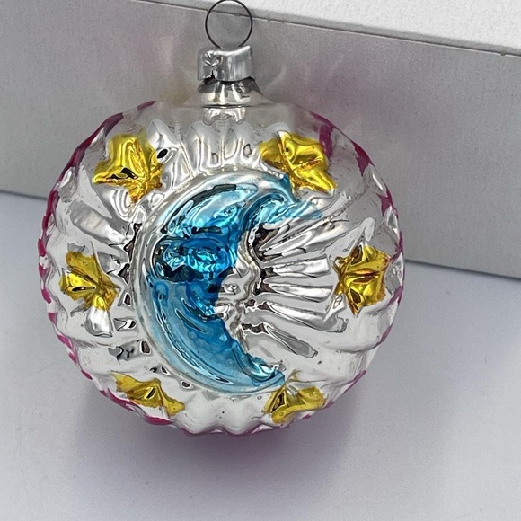 Other - VTG Mercury Glass West German Double Sided Moon Sun Ornament Hand Painted